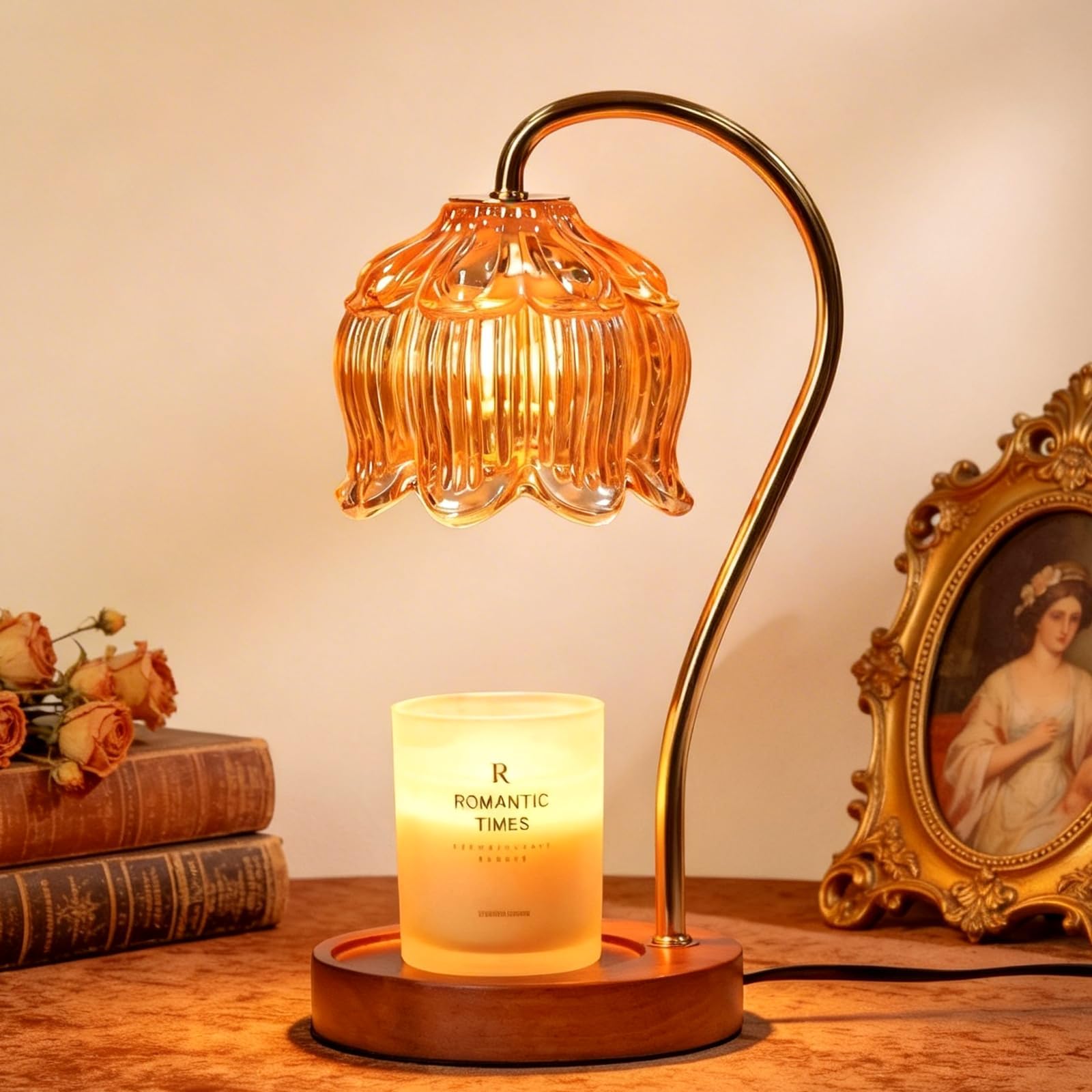 Funistree Flower Candle Warmer Lamp with Timer, Dimmable Candle Lamp Warmer, Christmas Birthday Gifts for Women Mom Her, Housewarming Home Decor, Lotus Wax Warmer for Yankee Candles - Lily Amber 01 Amber Lily 1