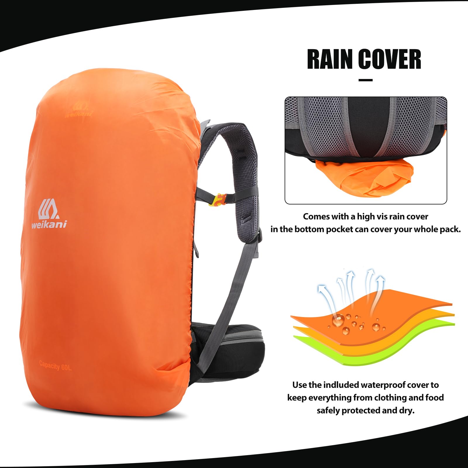 Lixada Backpacking Rucksack Trekkingrucksack 60L Herren Damen Wanderrucksack Wasserdicht Mit Regenabdeckung, Für Bergsteigen, Klettern, Trekking, Sport, Reisen, Camping