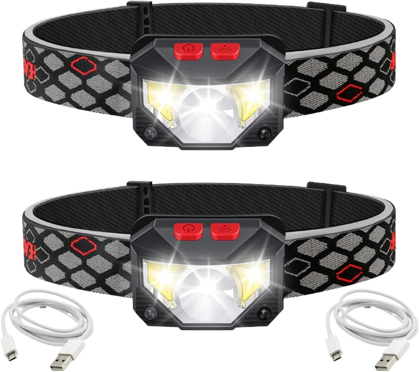 SKY-TOUCH 2-Pack Rechargeable Headlamp Flashlight, 800 Lumens Motion Sensor Head Lamp, Ipx4 Waterproof, Bright White Cree Led & Red Light, Perfect For Running, Camping, Hiking & More