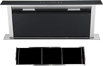 Cookology Downdraft Extractor Fan Glass in Black & Recirculating Carbon Aluminium Filters - 90cm Width - Touch Control Panel - Easy to Fit Filters - Concealed in Worktop - Powerful Extraction Rate [Energy Class B]