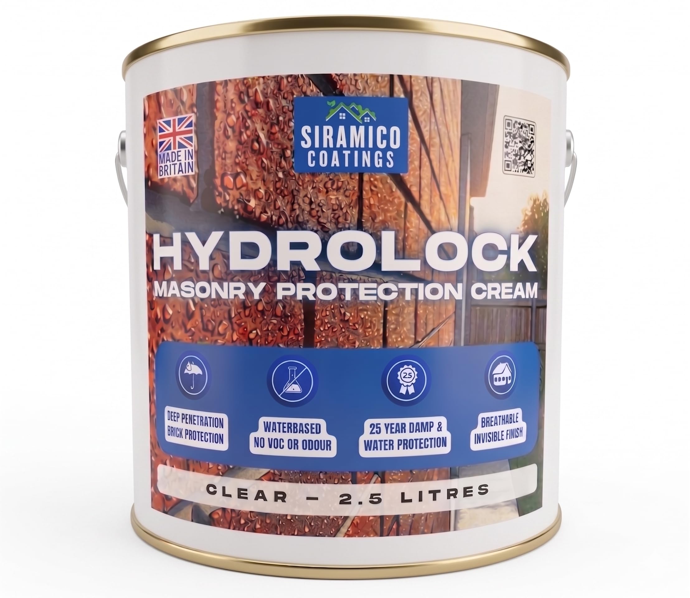 SIRAMICO COATINGS Masonry Protection Cream | 2.5 Litres I Premium Invisible Weatherproofing & Thermal Enhancement for Brick, Stone, and Render | Breathable Water-Repellent Barrier (Clear)