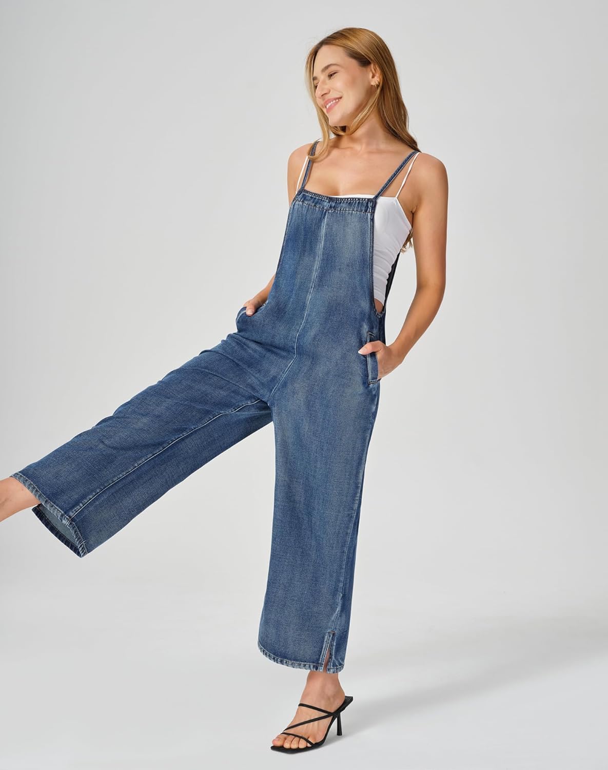 roswear Cropped Overalls for Women Baggy Wide leg with Side Zip Adjustable Strap - Image 8