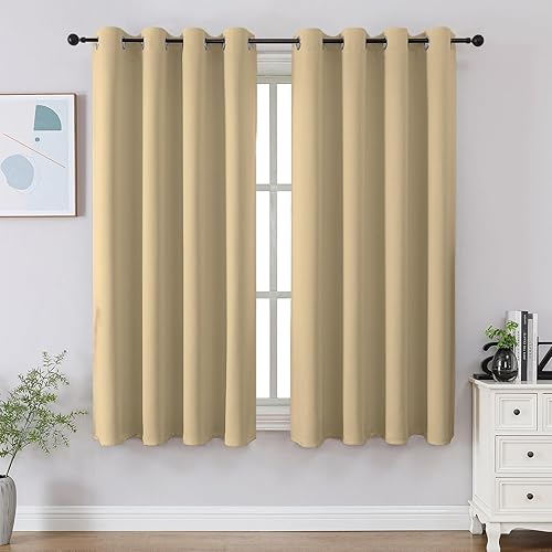 CUCRAF Juego de 2 paneles de cortinas opacas beige de 45 pulgadas de largo, cortinas de oscurecimiento de habitación para sala de estar y