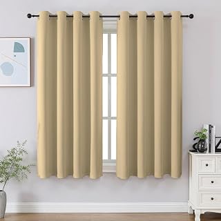 CUCRAF Beige Blackout Curtains 45 inch Length 2 Panels Set, Room Darkening Drapes for Living Room Bedroom, Thermal Insulated Light Blocking Grommet Window Curtain (W52 x L45 Inch)