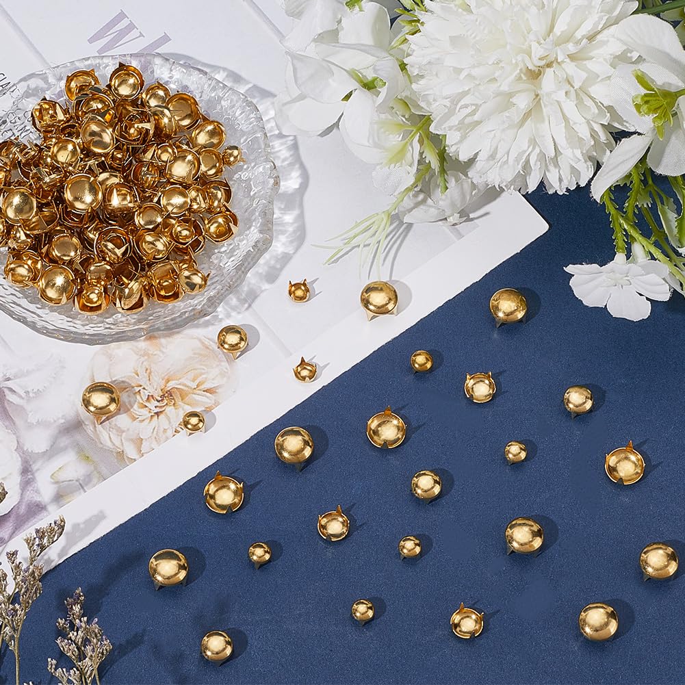 SOFPLATE 1 Box 240Pcs 3 Styles Metal Claw Beads Dome Rivets Spike Studs Spots 6mm 8mm 10mm Gold Brass Punk Rock Mushroom Head Spike Prong Nail for Leather Crafts Clothes Belt Bag Shoes Decorations - Image 3