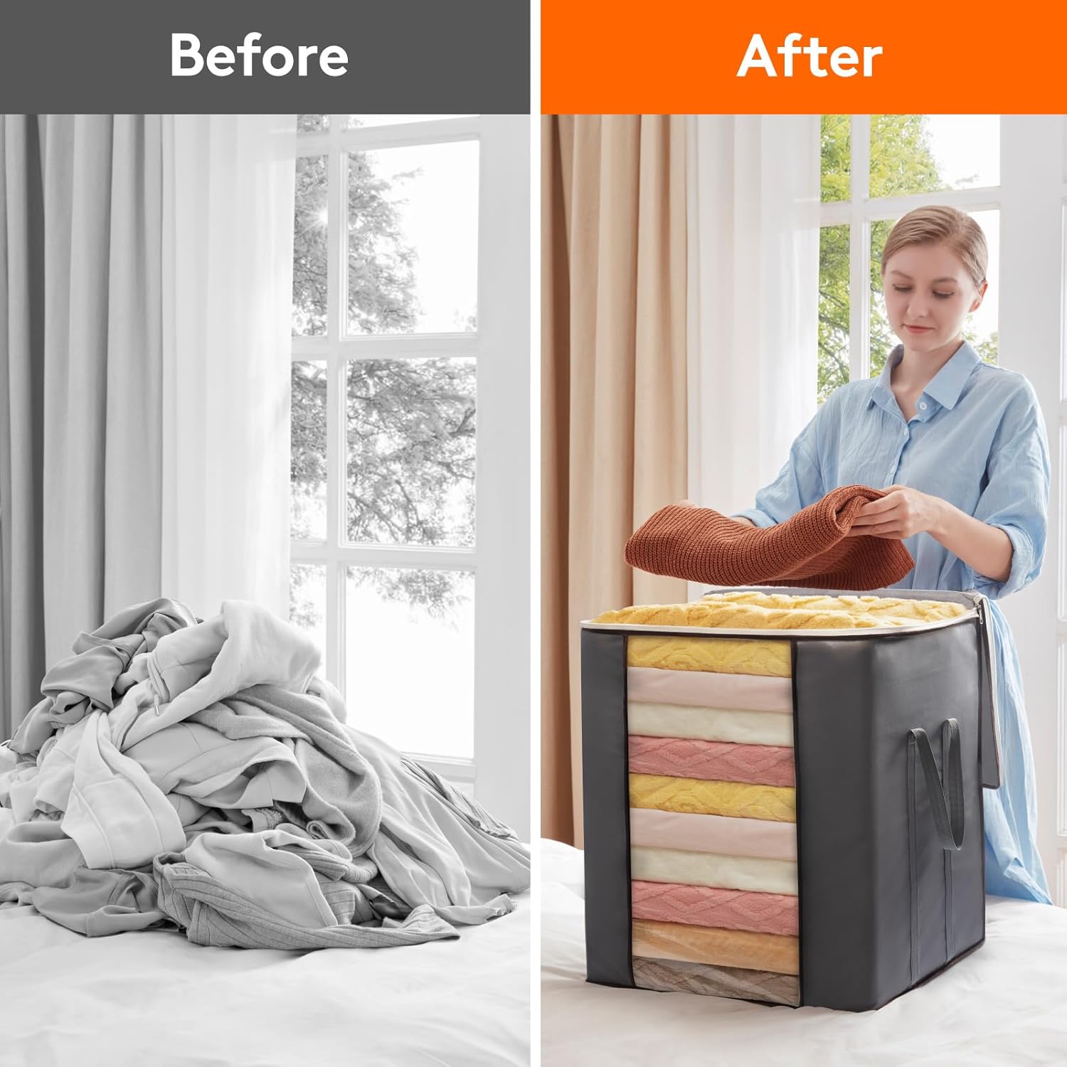 Lifewit 120L Extra Large Blanket Storage Bags, Foldable Comforter Storage with Reinforced Handles, Clothes Storage Containers for King Comforter, Bedding, Pillow, Sheet, Storage Bin with Lids 3 Pack - Image 7