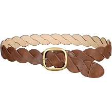 SANSTHS Women Leather Wide Waist Belt with Vintage Gold Buckle No Hole Adjustable Boho Western Belt for Jeans Dresses Pants