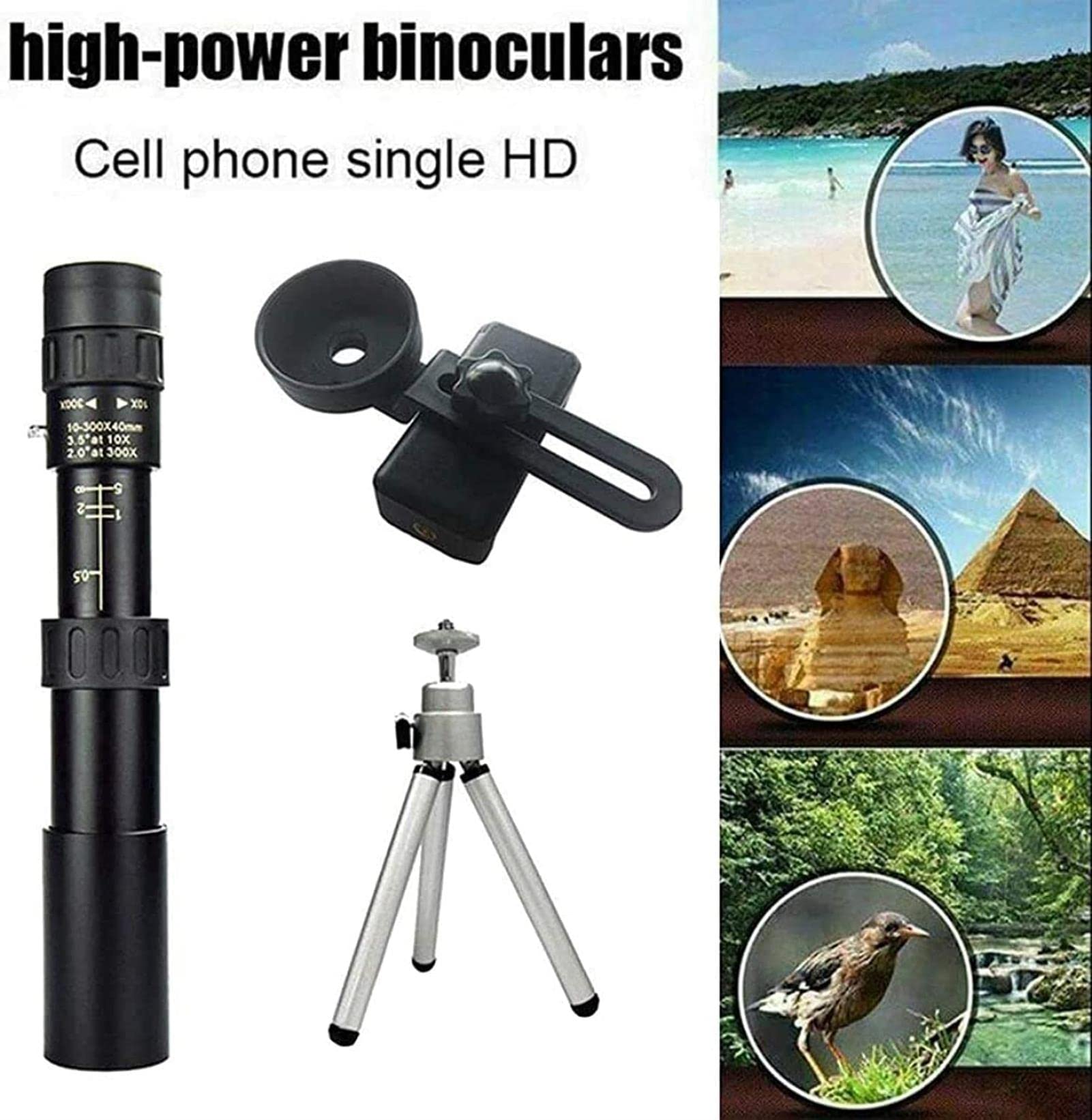 AGAATI Telescopio monoculare Zoom 10-300X40 Il telescopio monoculare per binocolo Supporta Lo Smartphone con la Luce
