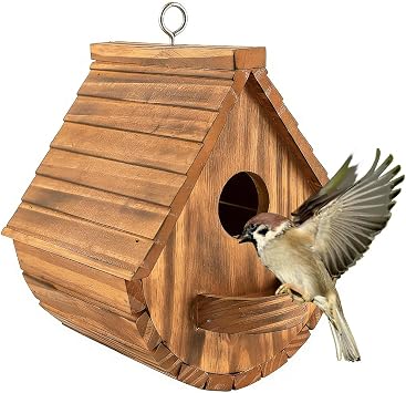 Wooden Bird House, Outdoor Hanging Birdhouse for Small Wild Birds, Bird Nesting Box for Any Size Garden Outdoors Tree, Nest Box Bird House for Robin Finch Throstle or Medium Size Birds