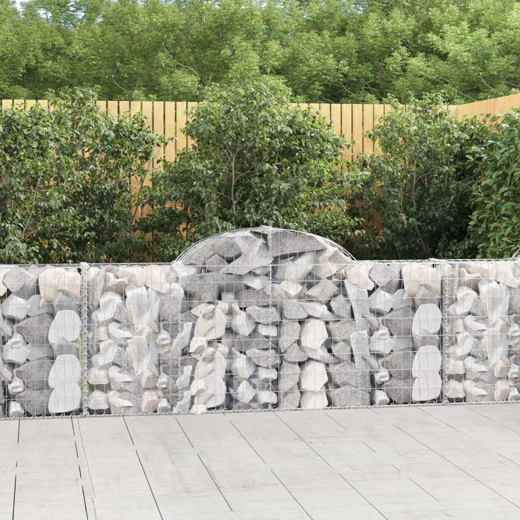 Gavión de hierro galvanizado con arco alto, 200 x 30 x 80/100 cm como pared de gaviones, protección visual para diseño decorativo y para rellenar con piedras