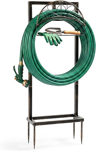 Outvita Freestanding Garden Hose Holder Stand 43 Inch, Bronze Flowers