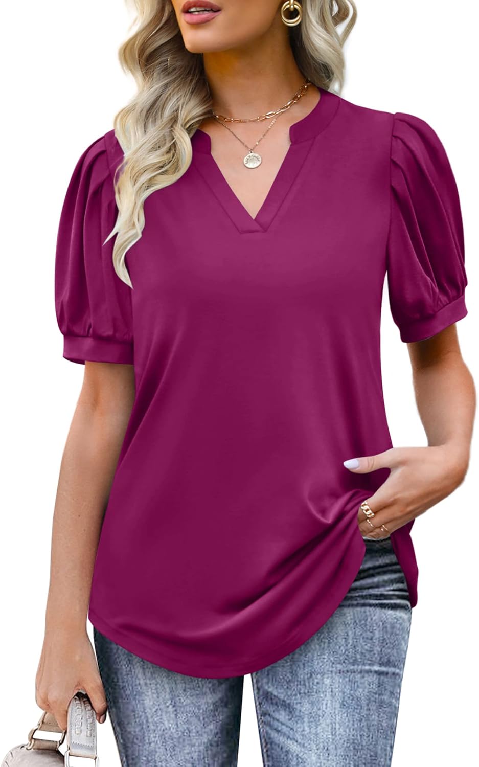 Women's Pleated Puff Sleeve Tops