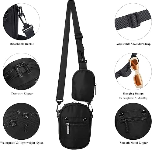 Miniatura 3 de Long Keeper Bolso cruzado pequeño para teléfono, bolso de hombro unisex de viaje Woukout Running para teléfono celular con bolsa pequeña extraíble