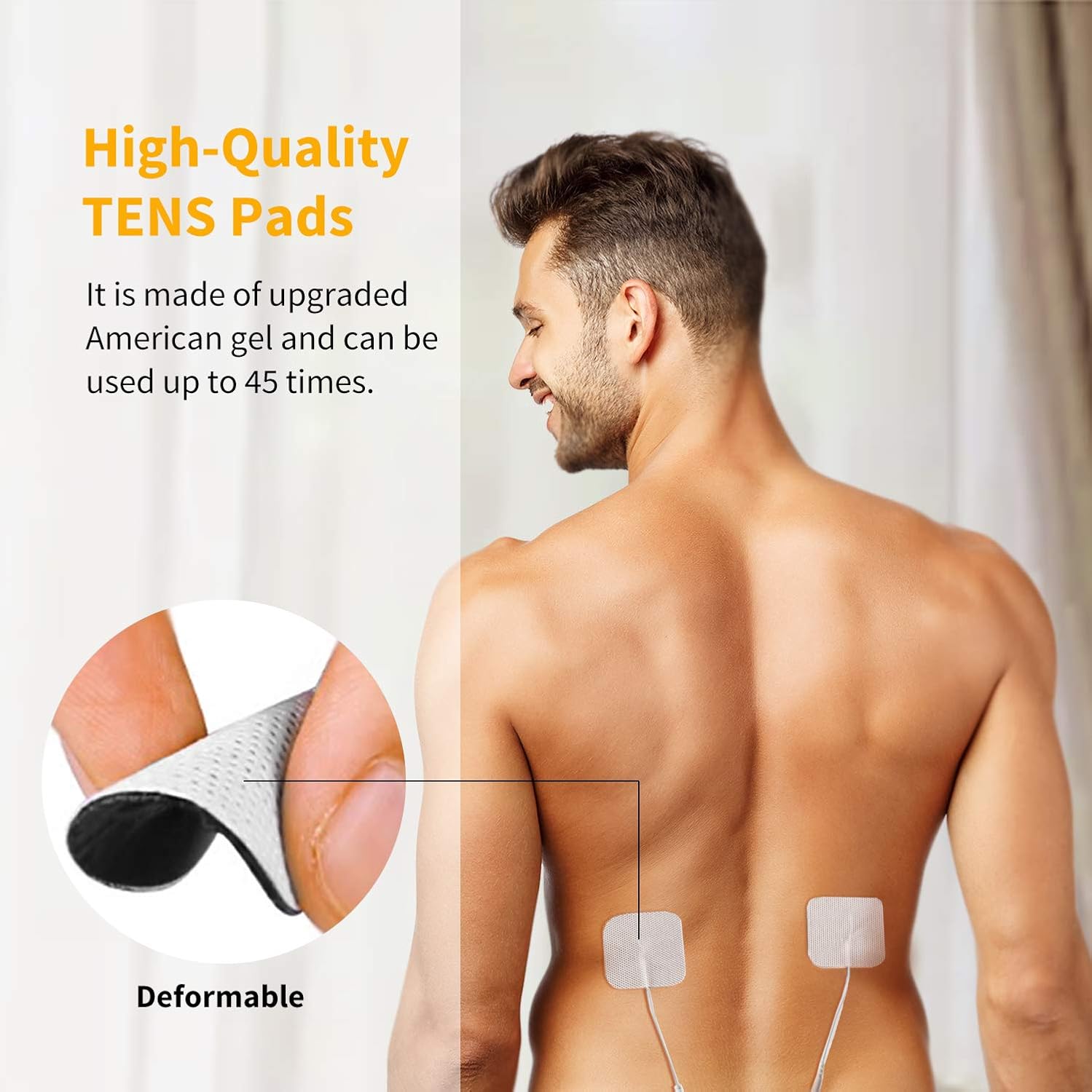 POHAKU TENS Unit Pads 2x2 20pcs, Reusable Replacement Pads Electrode Patches with Upgraded American Gel and Non-Irritating Design for Electrotherapy
