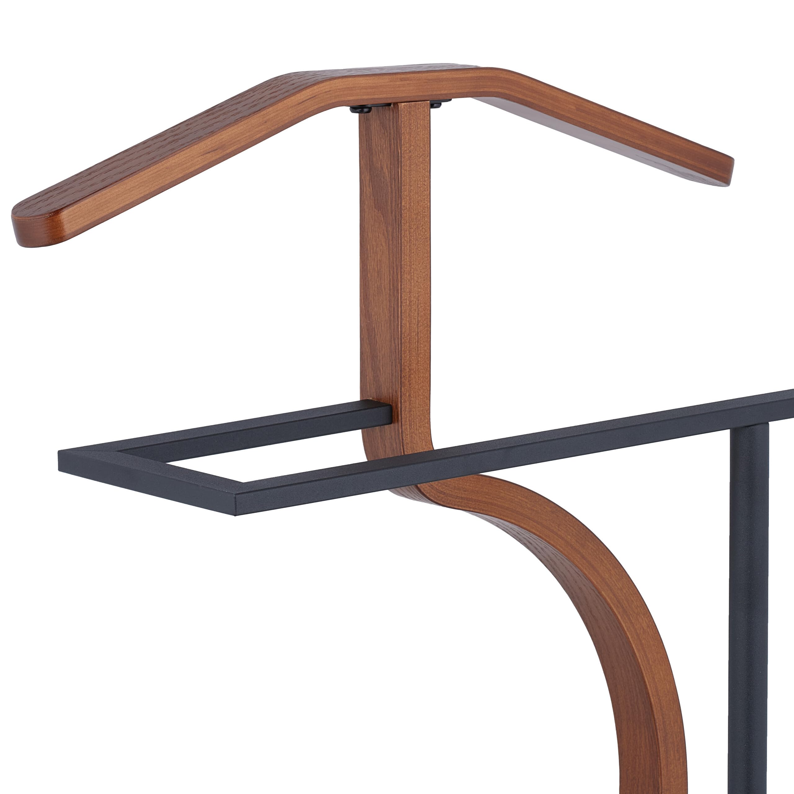 Relaxdays Valet de Chambre, pour Vestes et Pantalons, MDF et Acier, H x L x P : 108 x 45 x 30 cm, Noir et Marron