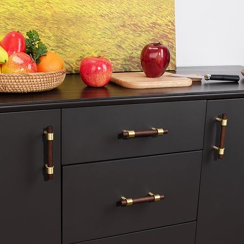 Miniatura 4 de QogriSun Paquete de 6 tiradores de madera de latón para cajones, manijas de gabinete de madera dorada, tiradores de tocador, centro de agujeros de