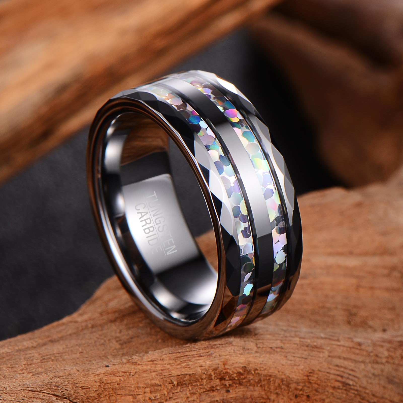 Fascia a Doppio Canale - Anello Nuziale in Tungsteno Argento Piatto Larghezza 8mm (Misura USA)