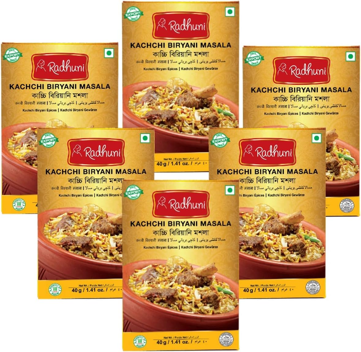 Radhuni Kachchi Biriyani 40gm pre-mixed speices/masala packet from Square foods Bangladesh (40g, 6)