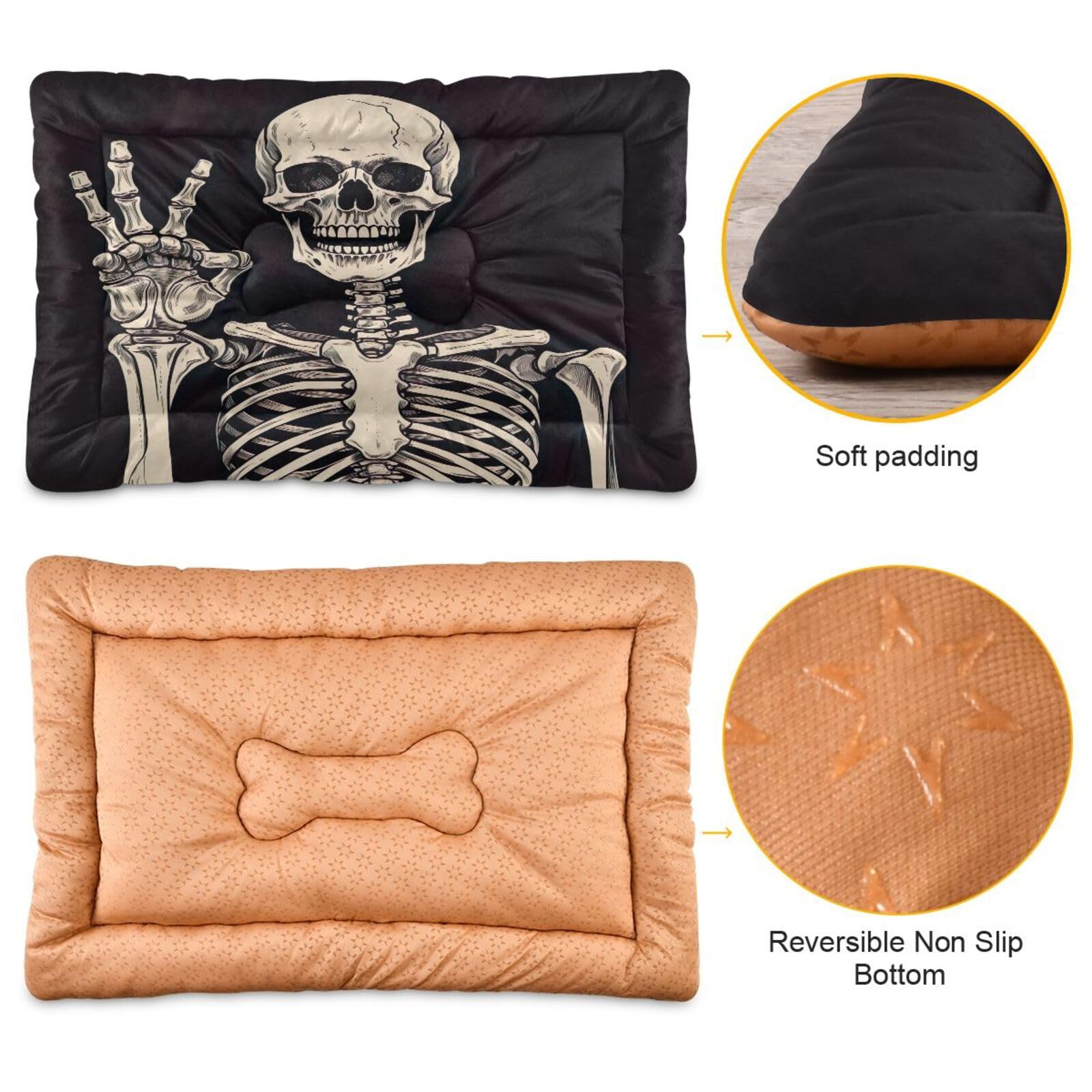 Nesatuwa Funny Skeleton Dog Bed Machine Washable Pet Bed Mattress Comfortable Soft Pet Bed Mat Non-Slip Bottom Couch for Small Medium Dogs,24x18 Inch