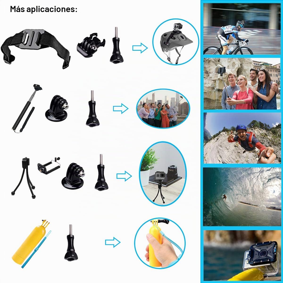 Suptig Kit de Accesorios Compatible Con GoPro Hero 13 12 11 10 9 8 7/6/5/4/3/3+/2/1/Session, AKASO, DJI Action, Insta 360 Cámaras de Acción