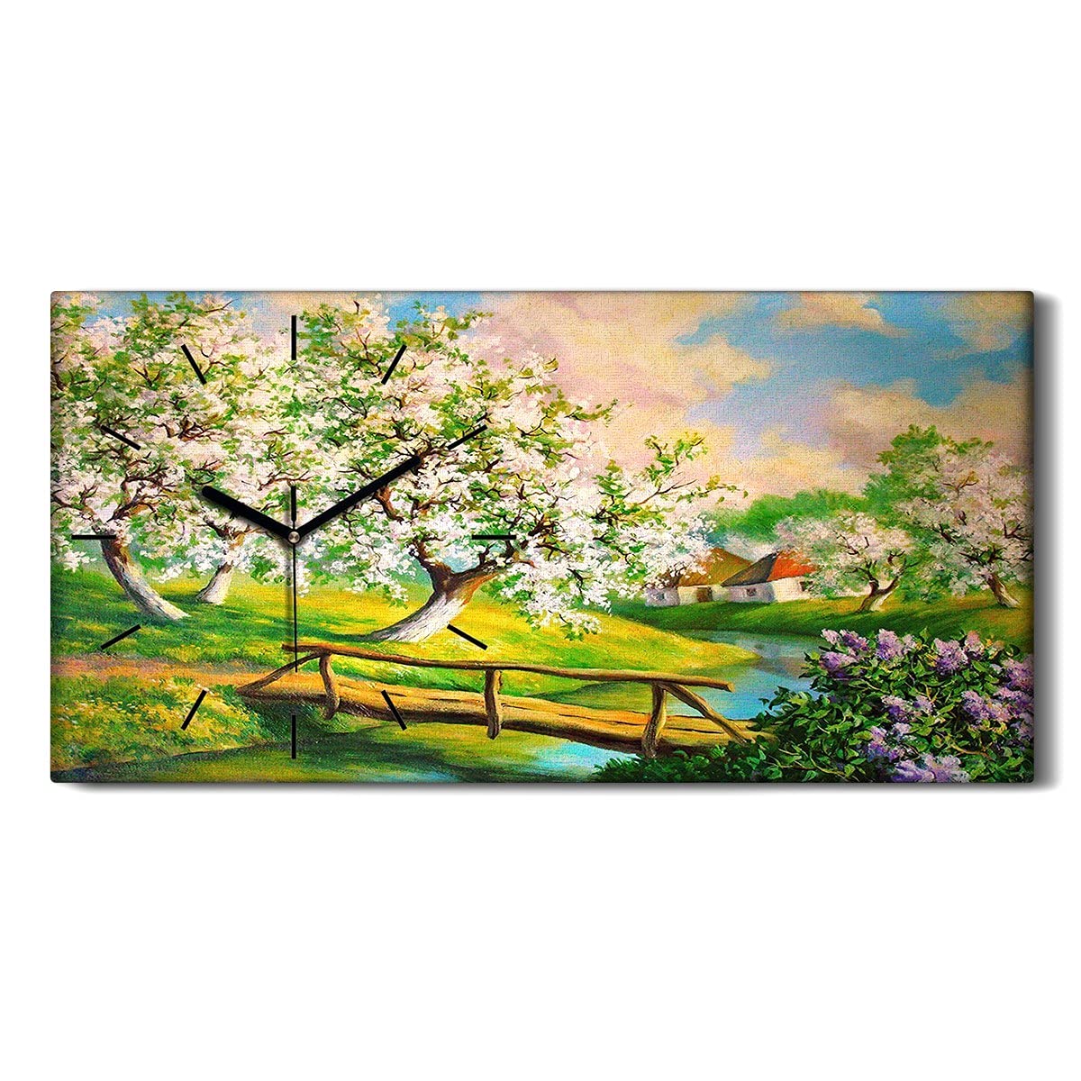 Horloge sur Toile Anti-Bruit Image Art Moderne Fleurs Rivière