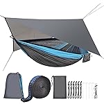 FIRINER Camping Hammock with Mosquito Net Rain Fly Heavy Duty Tree Strap Nylon Parachute Single Double Hammock Tent Waterproof Rainfly Set for Camping Backpacking Backyard Patio Hiking Travel Outdoor