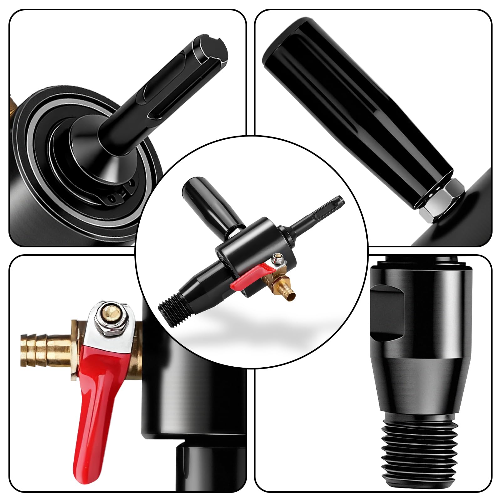 Adaptateur SDS PLUS avec conduite d'eau de 4 m + pompe à eau, adaptateur 1 1/4" UNC vers SDS Plus avec raccord d'eau de rinçage intégré, adaptateur de couronne de forage pour carotteuse, couronne de