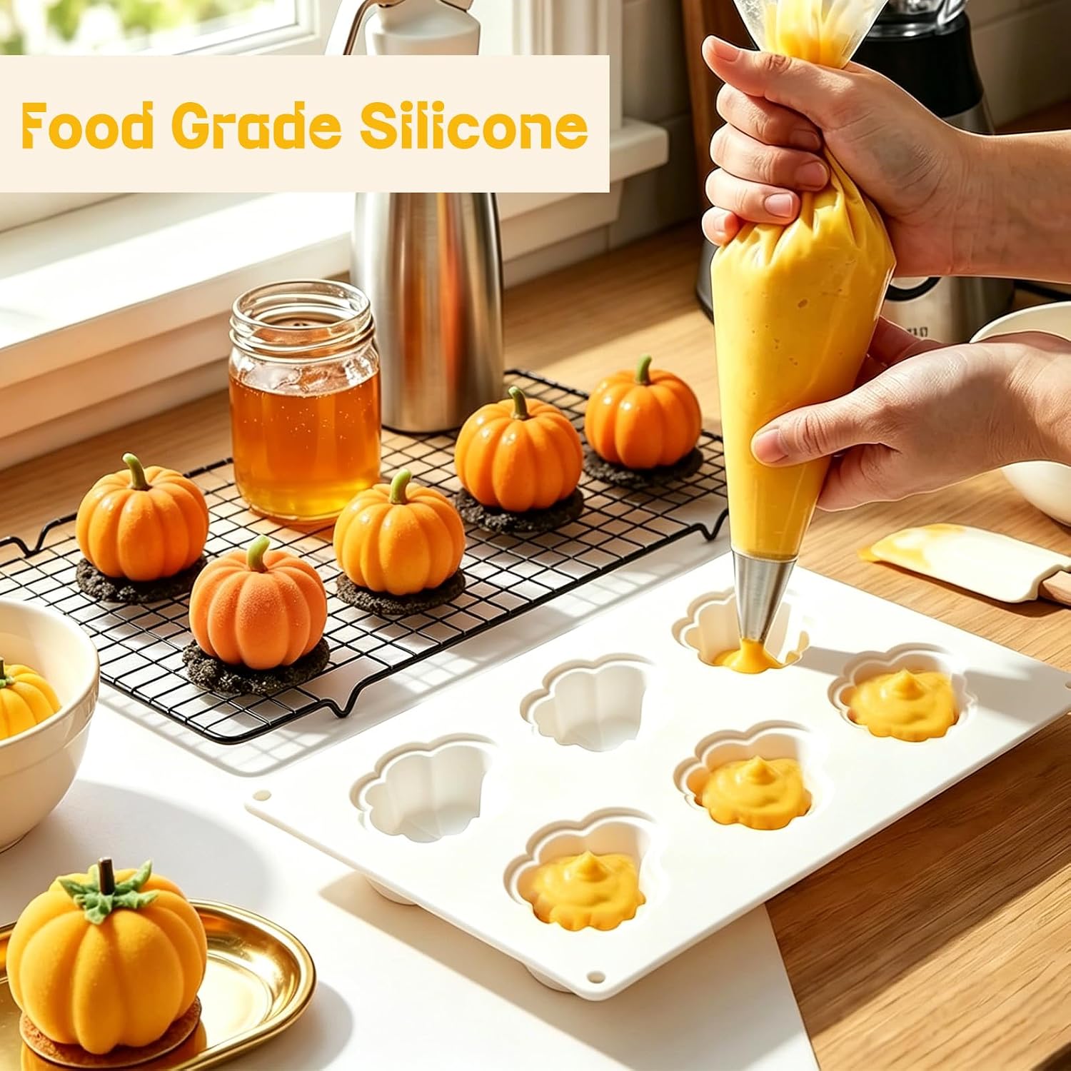 Pumpkin Silicone Molds, 6 Cavities Pumpkin-Shaped Halloween Silicone Molds for Making Mousse Cakes, Chocolate Bars, Desserts