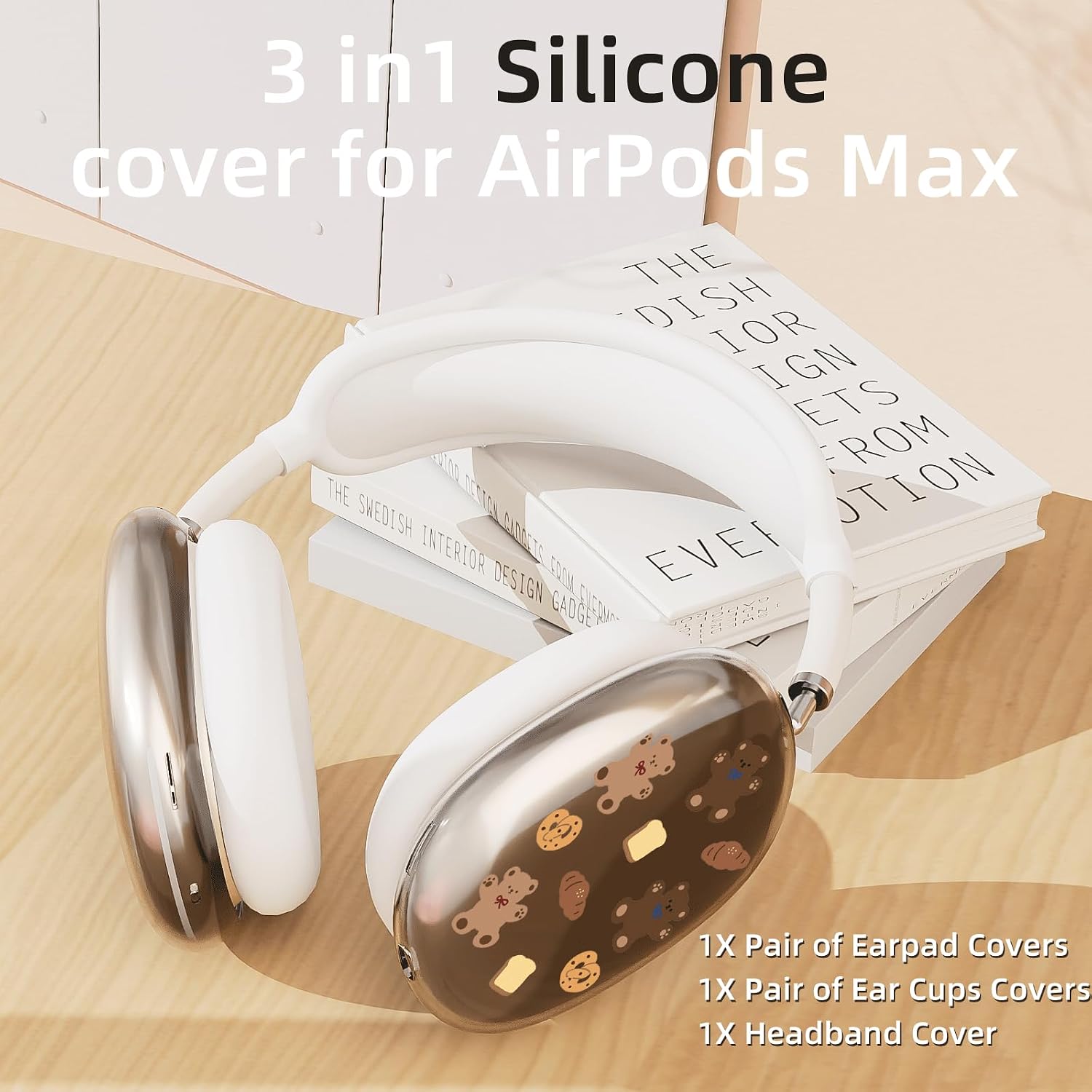 Cartoon Cute Bear Clear Case for Airpods Max Headphones Unique Kawaii Design Soft TPU Ear Cups Cover Anti-Scratch Silicone Ear Pad Protective Case 53 Headband Cover for Apple Airpods Max image 3