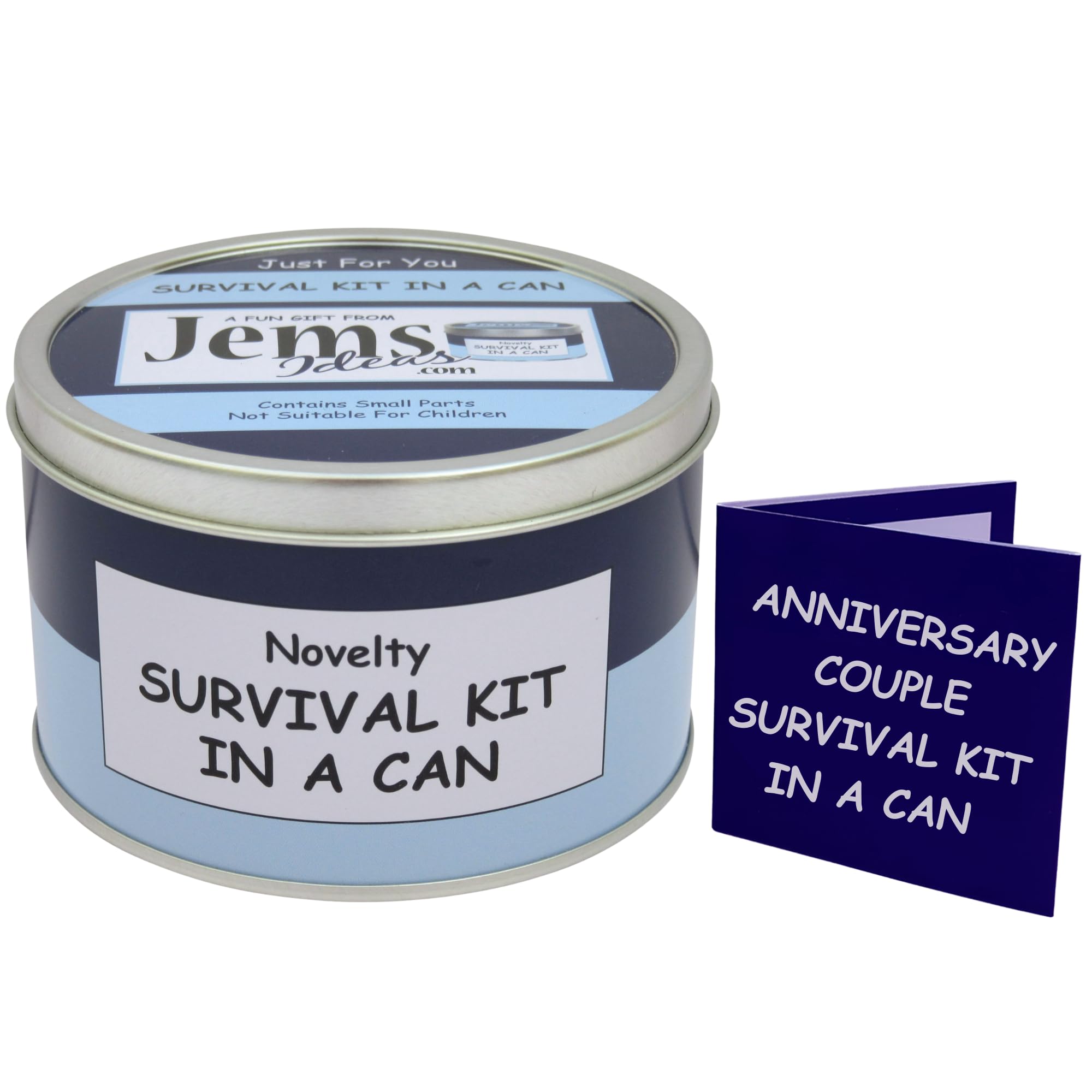 Survival Kit In A Can Blue/Navy A Fun & Unique Novelty Gift Set With Card Perfect For Couples Parents Grandparents & Friends. Wedding Anniversary Celebration Keepsake