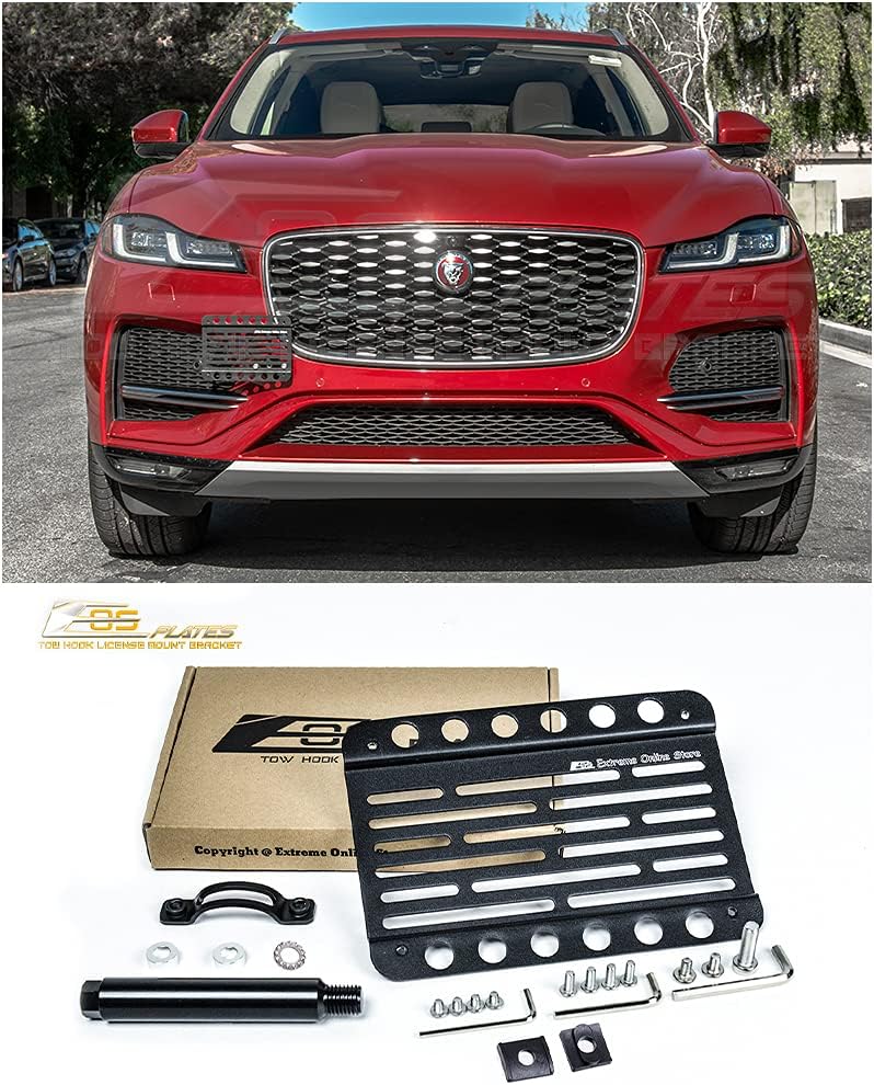 Replacement for 2017-Present Jaguar F-Pace | EOS Plate Version 1 Front Bumper Tow Hook License Plate Relocator Mount Bracket Tow-395 (Mid Size)
