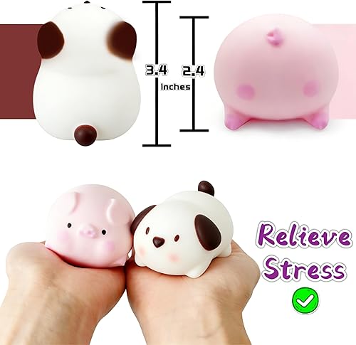 Miniatura 4 de ZTATU Pelotas para el estrés Squishy Dogge & Piggy para niños, juguetes sensoriales antiestrés (paquete de 2), juguetes sensoriales para el estrés
