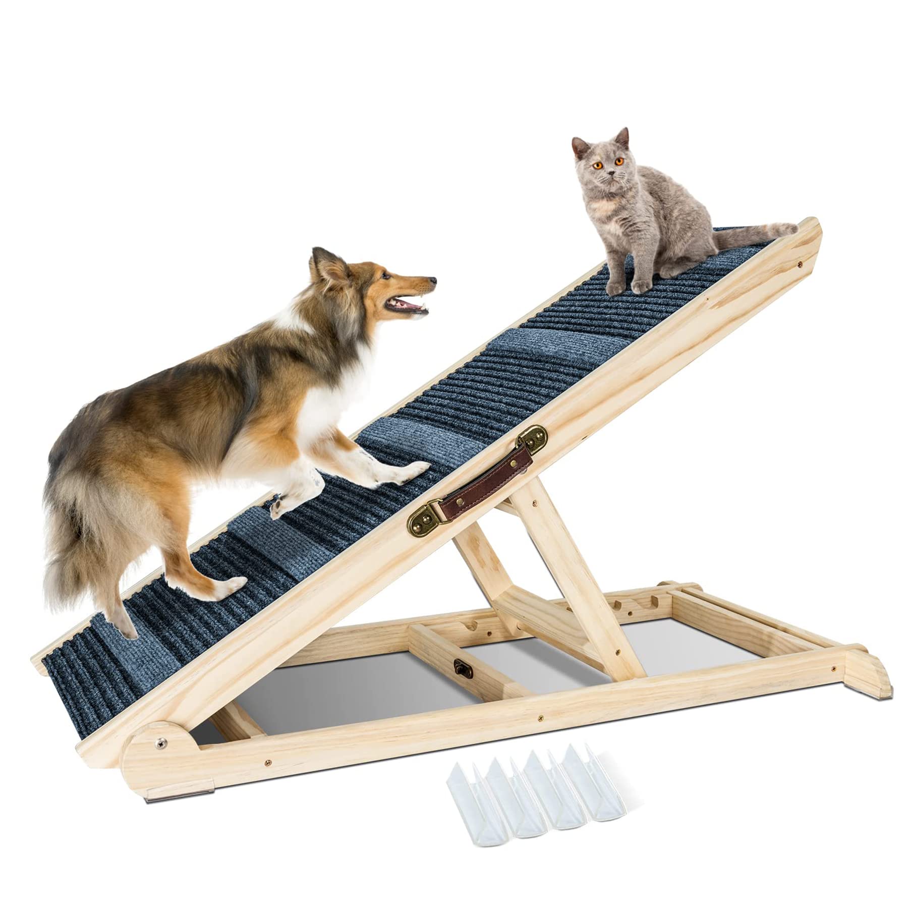 Photo 1 of Adjustable Dog Ramp, Wooden Folding Portable Pet Ramp, Non-Slip Cat Dog Safety Ramps for Bed, Couch or Car, 41”Long Portable Paw Ramp, 6 Adjustable Height from 14”to 24”- Up to 220 Lbs1 Dog Stairs