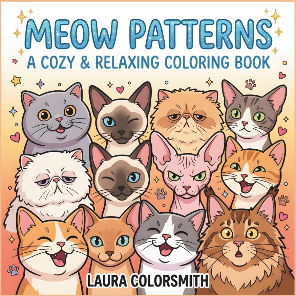 Meow Patterns - A Cozy & Relaxing Coloring Book: Cozy Cat Pattern Coloring Book for Adults & Teens – Cute, Easy & Relaxing Designs
