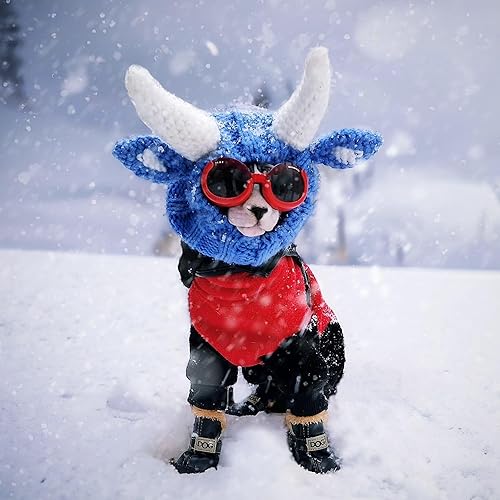 Miniatura 9 de Zoo Snoods Disfraz de buey azul – Manta de punto cálido para perro para mascotas, protección para cuello y orejas para Halloween e invierno (talla M)