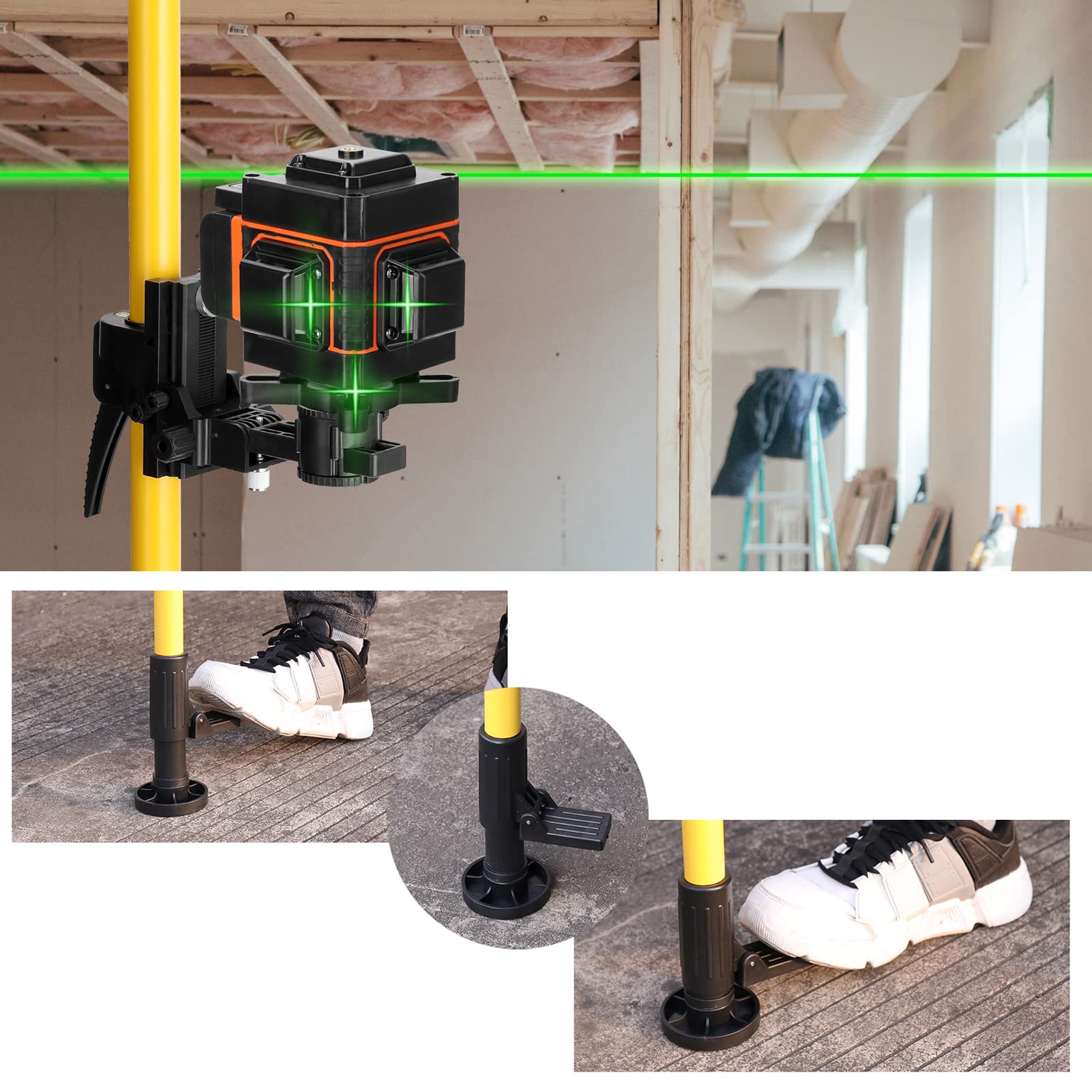 Max 4.2 m di altezza Regolabile in altezza Livellatore di linea Barra di supporto Staffa telescopica per palo 1/4 '' Filo di sollevamento Estendi supporto per livello laser