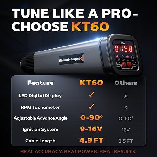 Miniatura 2 de KZYEE KT60 Luz de sincronización digital con RPM y ángulo de avance, luz de sincronización de encendido inductivo de 12 V para motor de gasolina de
