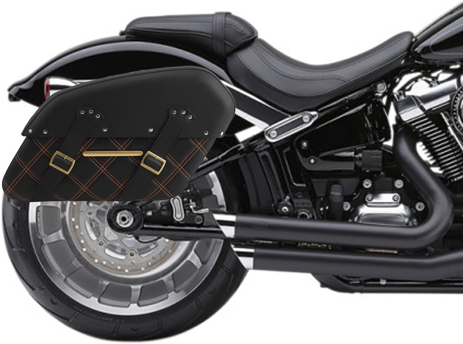 TCMT Black+Orange Saddlebags Fit For Harley Softail Breakout Fat Boy FLFB 2018-2023