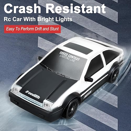 Miniatura 4 de Auto de control remoto RC Drift Car 2.4GHz escala 124 4WD 15KMH Modelo de vehículo de alta velocidad con luces LED Drifting Tire Racing Sport Toy