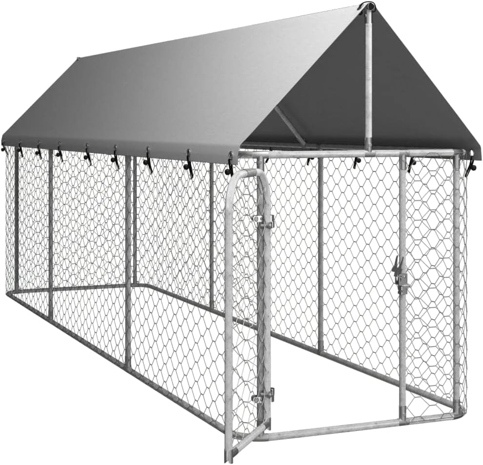 Dog Kennel Outdoor with Water-Resistant Cover, Steel Exercise Pen with Galvanized Chain Link, Outside Pet Playpen with Secure Lock, 157.5"x39.4"x59.1"