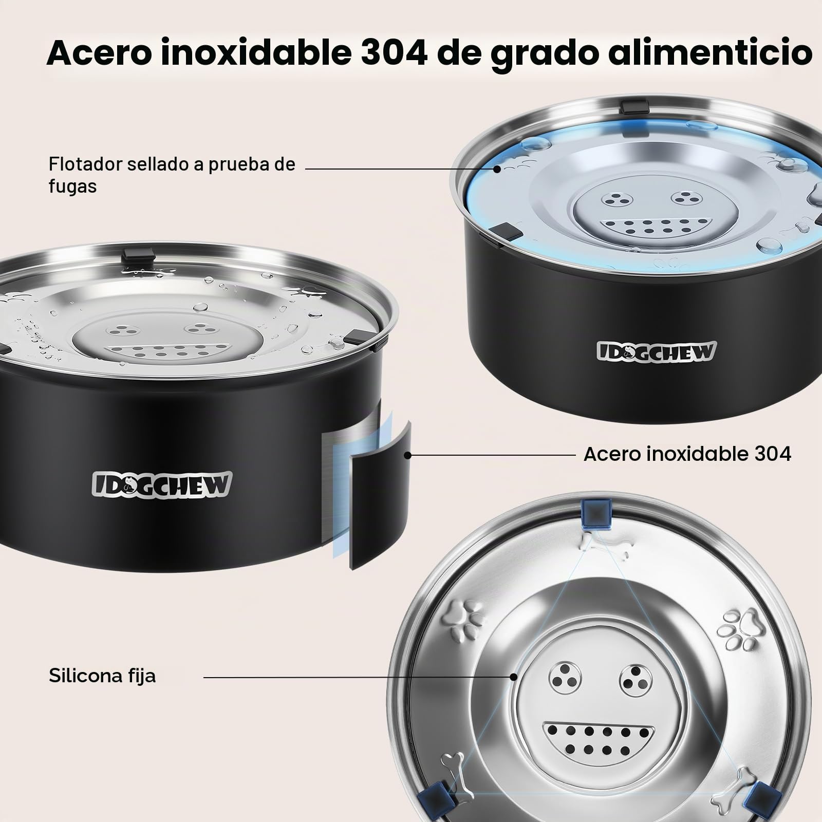 Bebedero Flotante para Perros de Acero Inoxidable – Cuenco Antigoteo con Bandeja Cerrada, Agua Limpia sin Salpicaduras, Base Antideslizante, 1L / 3L