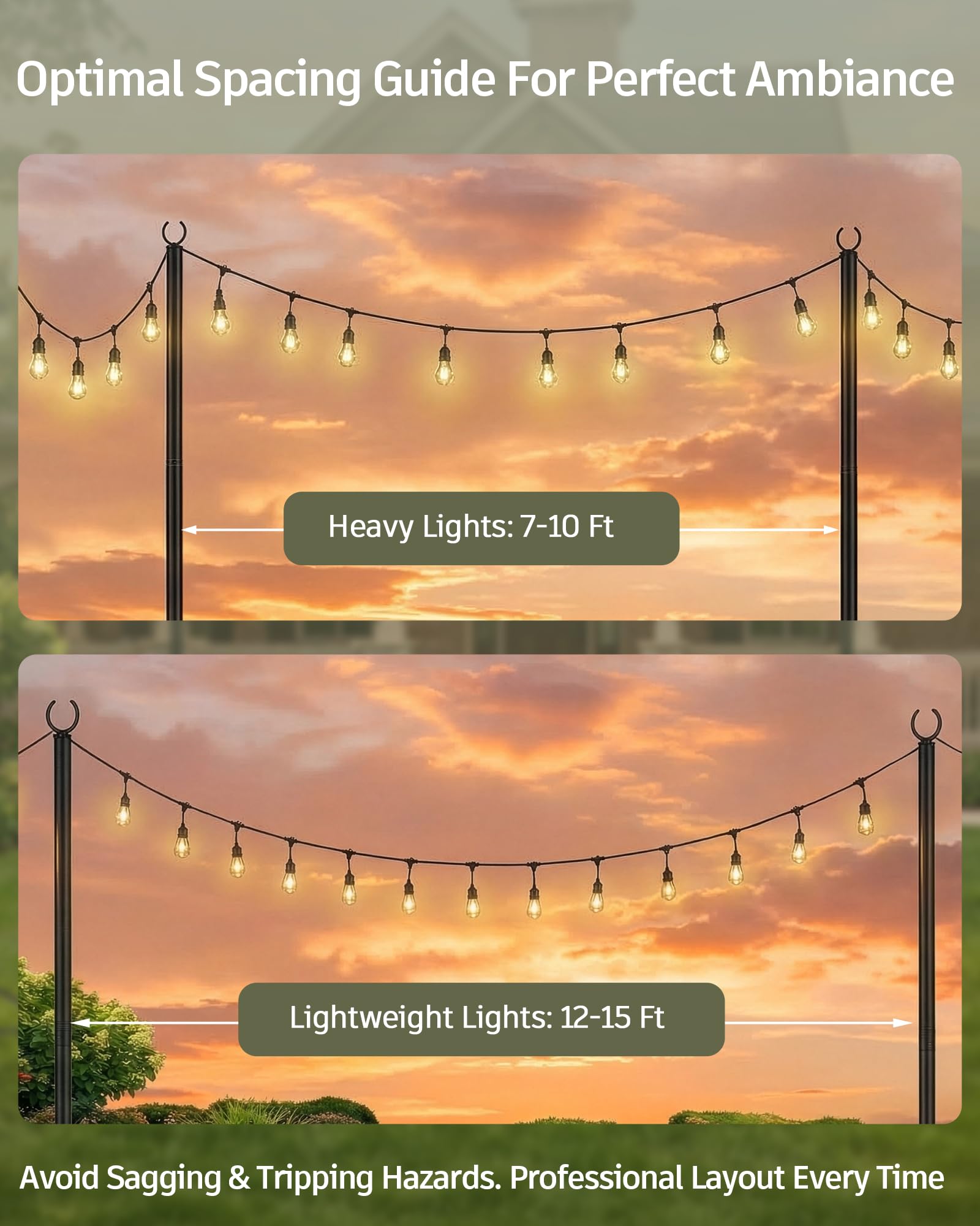 LAND·VOI Confezione da 2 pali luminosi per esterni, resistenti, con base a 5 poli e altezza regolabile, perfetti per cortile, patio, giardino, recinzione e decorazione per feste