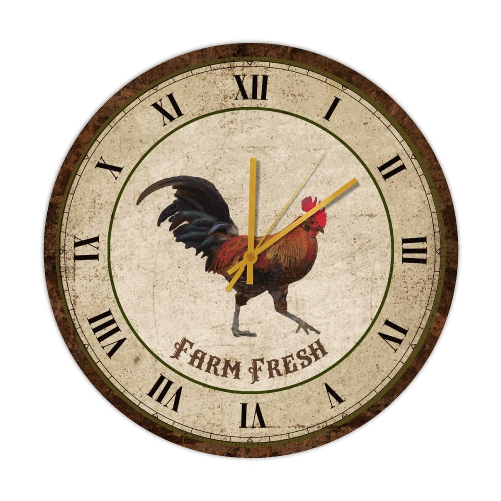 Horloge murale en bois silencieuse sans tic-tac avec coq décoratif grand format
