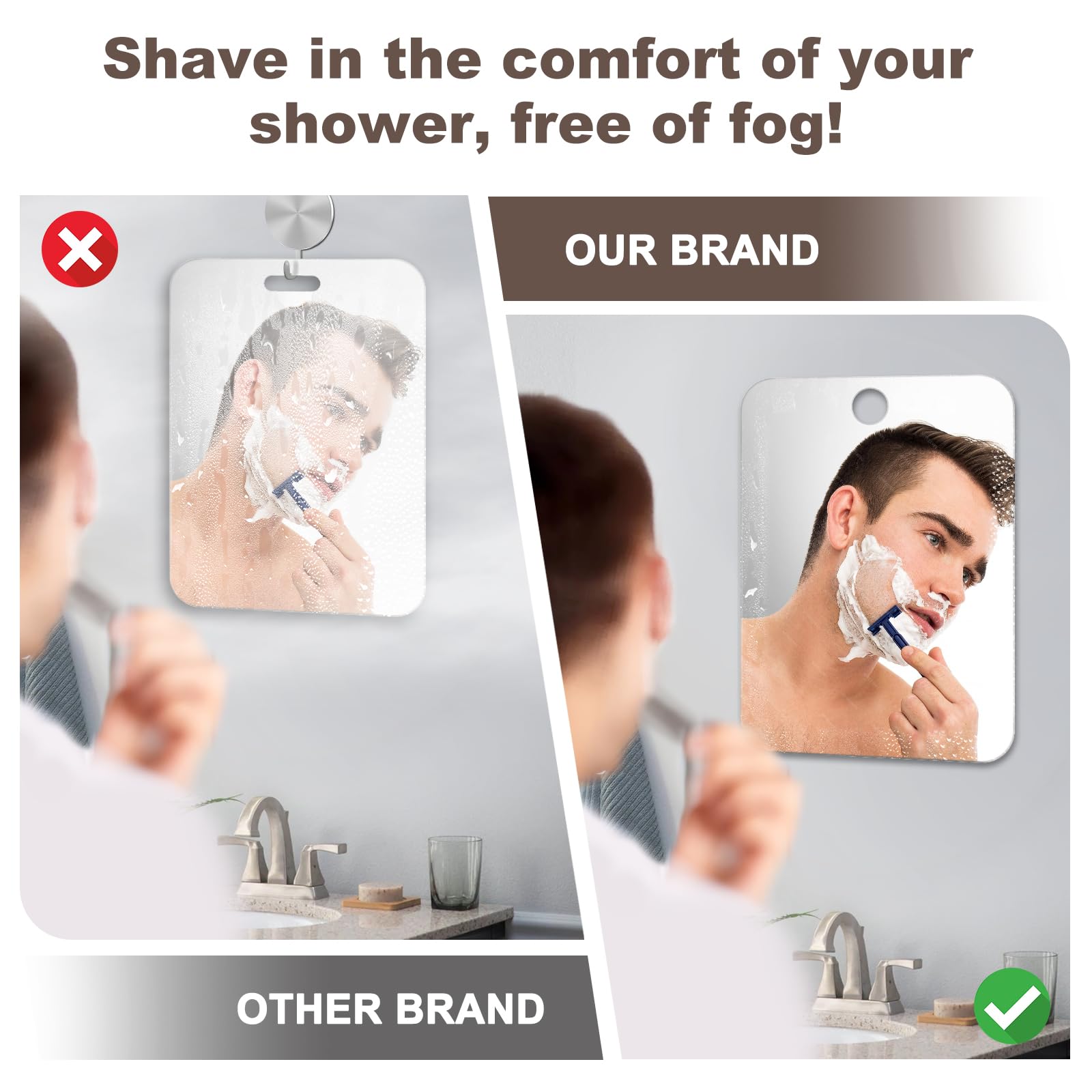 Shower Mirror Fogless for Shaving Anti-Fog Frameless Wall Hanging Makeup,10.31" L x 7.87" W,Gainsboro — view 6
