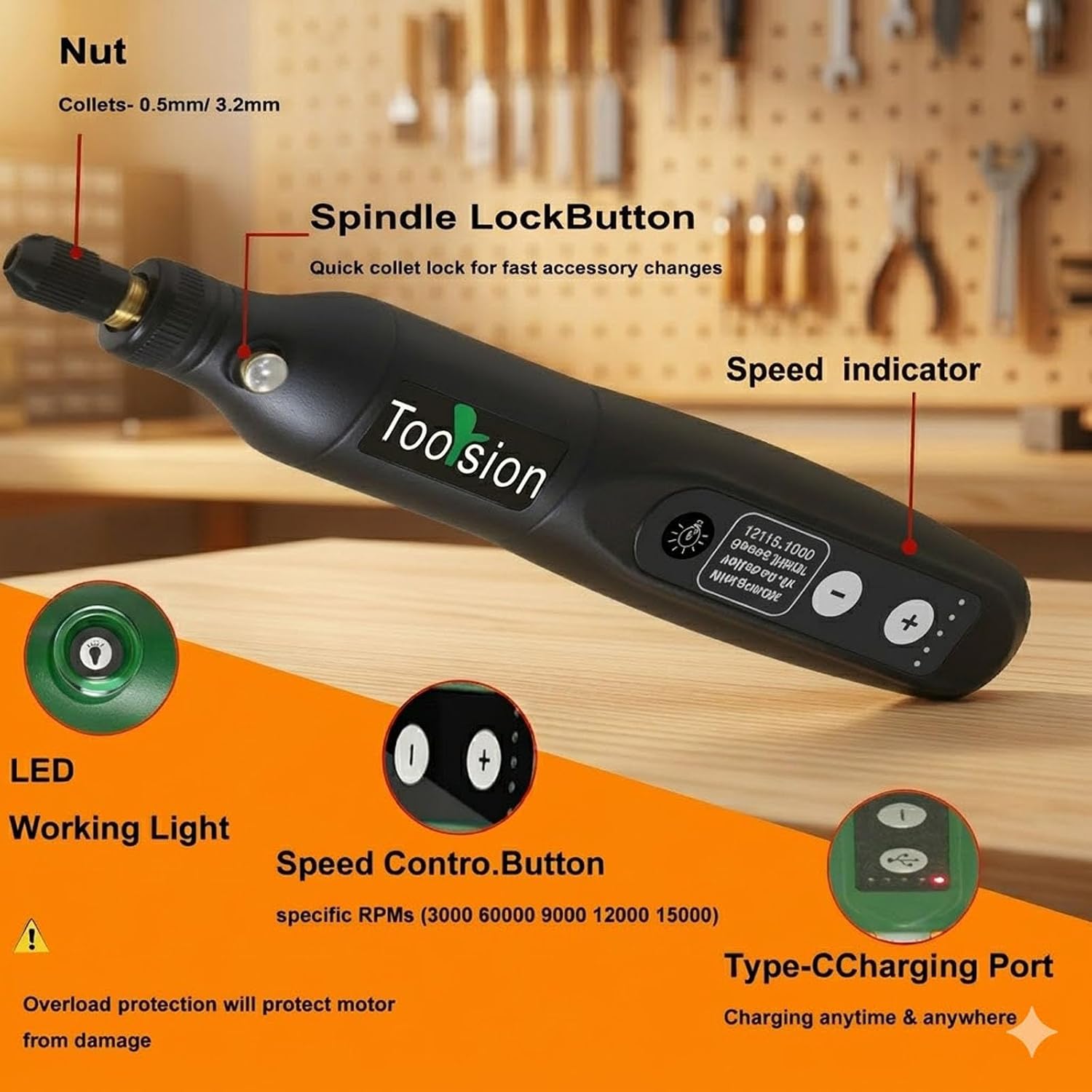 Mini Cordless Rotary Tool,35 PCS Accessories and USB C Charging and 3.7V 2.0Ah rechargeable battery pack rotary tool kit,5-speed for sanding,engraving,polishing,cutting, Diy Crafts(Black)