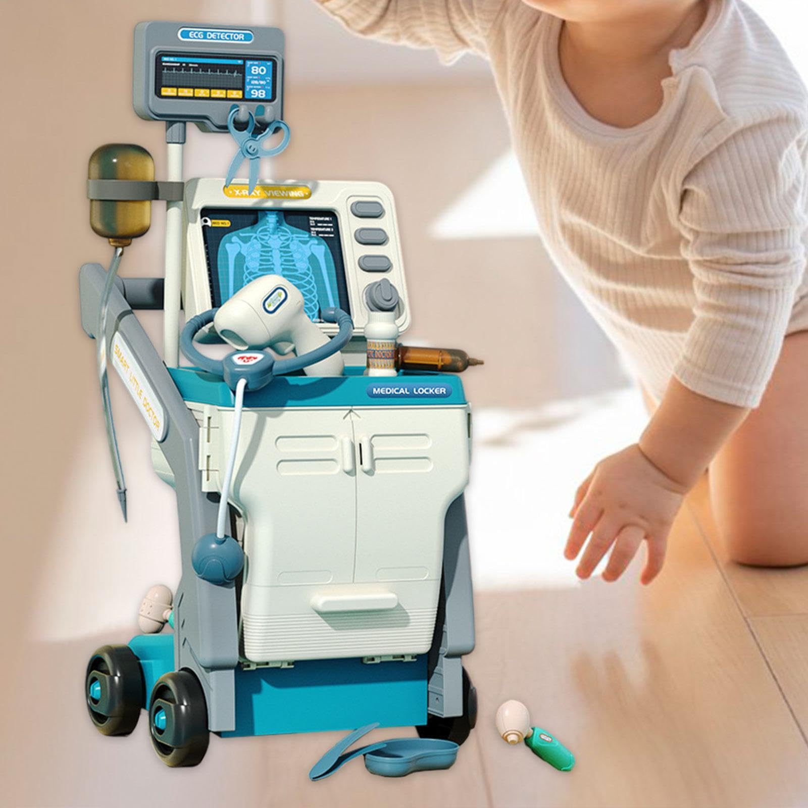 Kit da Dottore per Bambini con Carrello per Giochi di Ruolo E Apprendimento, Blu
