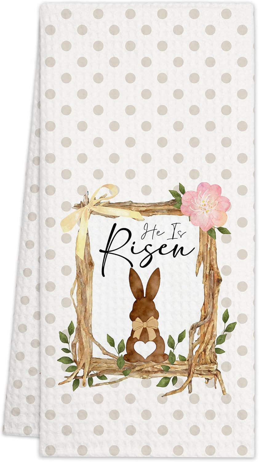 He is Risen Christian Easter Kitchen Towels Rabbit Hand Towels Dish Towel for Home Kitchen Bathroom FarmHouse Tea Towels Flour Sack Towels 16x24 Inches Cute Easter Decor Gifts for Women Easter - FS815