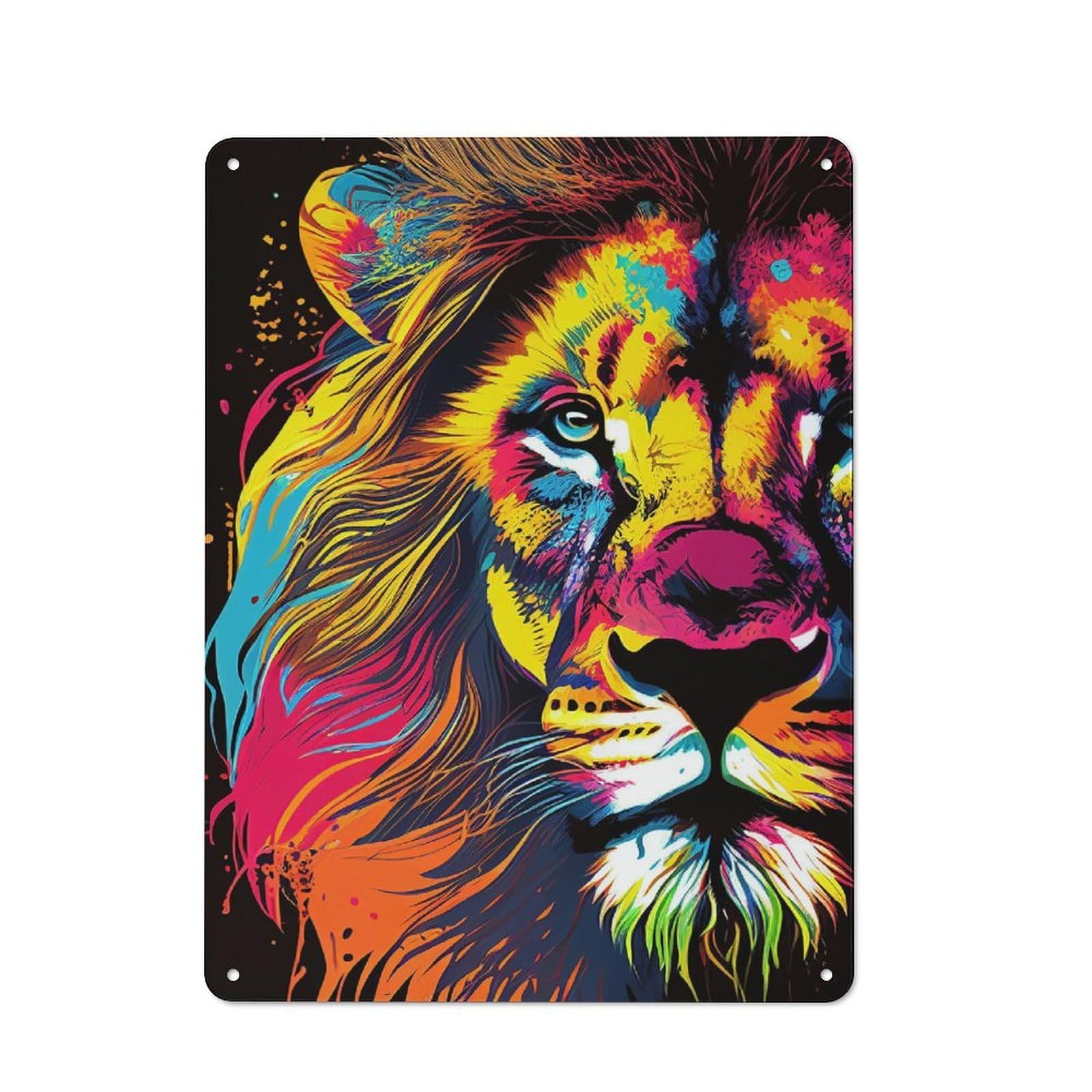 Junmoney Lion Pop Art Animal Face Metal Sign 40X30cm With For Home Bar Wall, Vintage Decor, Wall Decoration For Home Bars And Entertaining Spaces