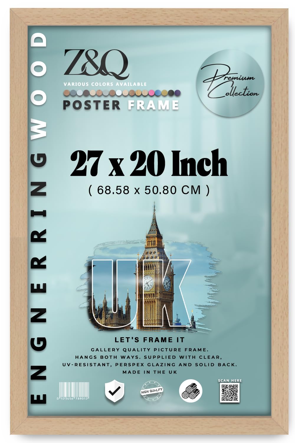 Z&Q - Art Gallery Wall Frame 27 x 20 Inch MDF Wood Finish Picture Frame | for Room Interior (68.58 x 50.80 CM) Great for Home Décor [ Beech ] — image 1