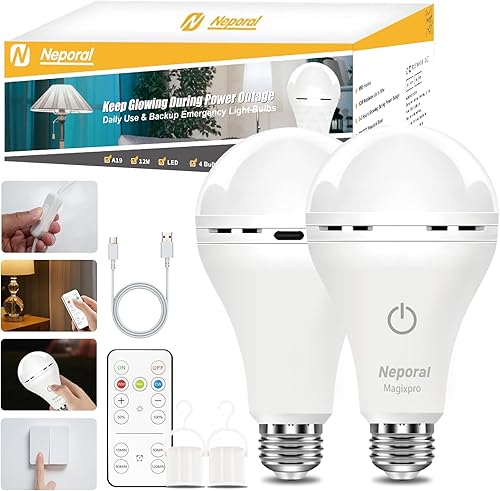 Bombilla recargable de emergencia, se mantiene encendida cuando falla la alimentación, bombillas LED equivalentes a 1200 mAh15 W 80 W para el hogar,